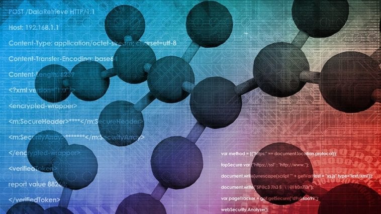 Molecules overlay computer code represent cyberbiosecurity